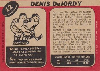 1968-69 O-Pee-Chee #12 Denis DeJordy Back