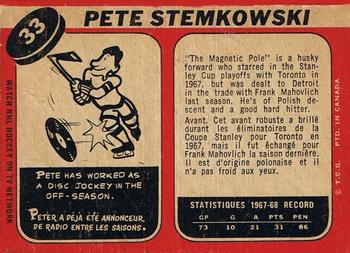 1968-69 O-Pee-Chee #33 Pete Stemkowski Back