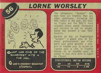 1968-69 O-Pee-Chee #56 Lorne Worsley Back