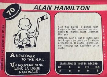 1968-69 O-Pee-Chee #70 Allan Hamilton Back