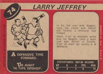 1968-69 O-Pee-Chee #74 Larry Jeffrey Back