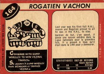 1968-69 O-Pee-Chee #164 Rogatien Vachon Back