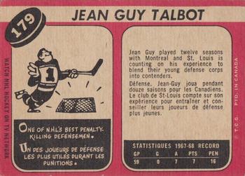 1968-69 O-Pee-Chee #179 Jean-Guy Talbot Back