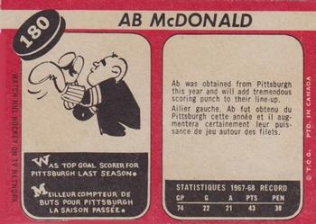1968-69 O-Pee-Chee #180 Ab McDonald Back
