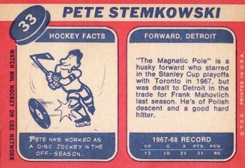 1968-69 Topps #33 Pete Stemkowski Back