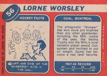 1968-69 Topps #56 Lorne Worsley Back