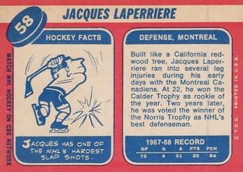 1968-69 Topps #58 Jacques Laperriere Back