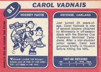 1968-69 Topps #81 Carol Vadnais Back