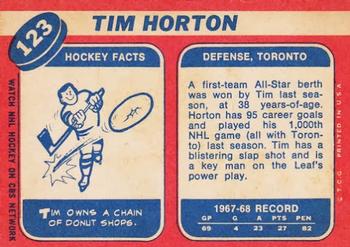 1968-69 Topps #123 Tim Horton Back