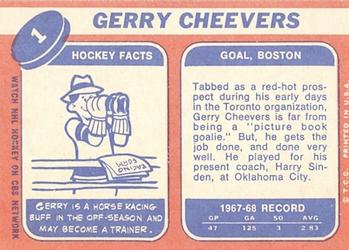1968-69 Topps #1 Gerry Cheevers Back