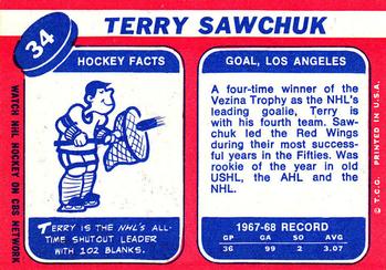 1968-69 Topps #34 Terry Sawchuk Back