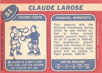 1968-69 Topps #51 Claude Larose Back