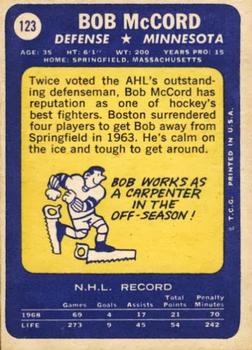 1969-70 Topps #123 Bob McCord Back