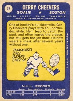 1969-70 Topps #22 Gerry Cheevers Back
