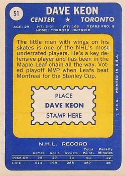 1969-70 Topps #51 Dave Keon Back