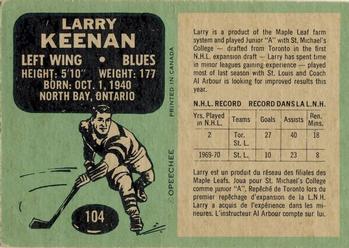 1970-71 O-Pee-Chee #104 Larry Keenan Back
