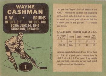 1970-71 O-Pee-Chee #7 Wayne Cashman Back