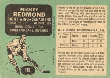1970-71 O-Pee-Chee #175 Mickey Redmond Back