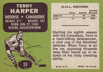 1970-71 Topps #53 Terry Harper Back