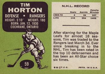 1970-71 Topps #59 Tim Horton Back