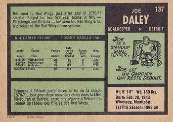 1971-72 O-Pee-Chee #137 Joe Daley Back