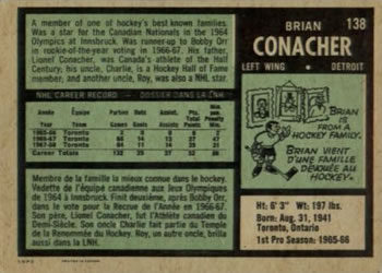 1971-72 O-Pee-Chee #138 Brian Conacher Back