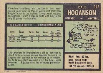 1971-72 O-Pee-Chee #149 Dale Hoganson Back