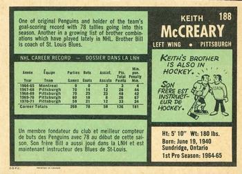 1971-72 O-Pee-Chee #188 Keith McCreary Back