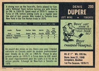 1971-72 O-Pee-Chee #200 Denis Dupere Back