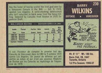 1971-72 O-Pee-Chee #230 Barry Wilkins Back