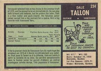 1971-72 O-Pee-Chee #234 Dale Tallon Back