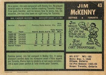 1971-72 O-Pee-Chee #43 Jim McKenny Back