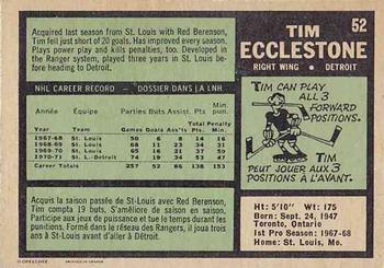 1971-72 O-Pee-Chee #52 Tim Ecclestone Back