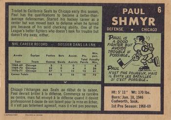 1971-72 O-Pee-Chee #6 Paul Shmyr Back