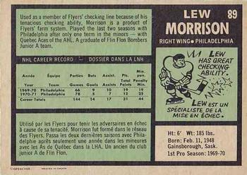 1971-72 O-Pee-Chee #89 Lew Morrison Back