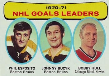 1971-72 Topps #1 1970-71 NHL Goals Leaders (Phil Esposito / Johnny Bucyk / Bobby Hull) Front