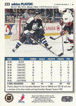 1995-96 Collector's Choice - Player's Club #233 Adrien Plavsic Back