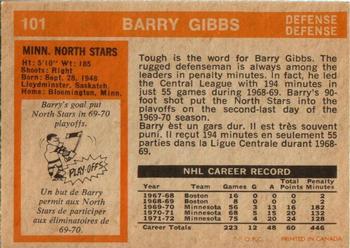 1972-73 O-Pee-Chee #101 Barry Gibbs Back