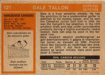 1972-73 O-Pee-Chee #121 Dale Tallon Back