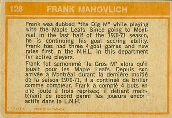 1972-73 O-Pee-Chee #128 Frank Mahovlich Back
