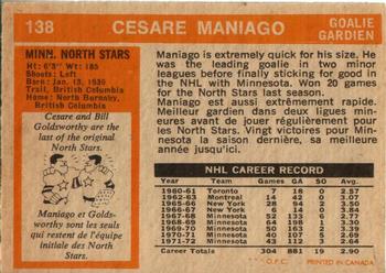 1972-73 O-Pee-Chee #138 Cesare Maniago Back