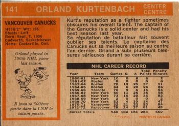 1972-73 O-Pee-Chee #141 Orland Kurtenbach Back
