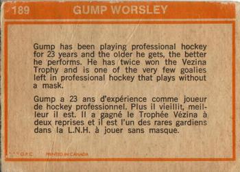 1972-73 O-Pee-Chee #189 Gump Worsley Back