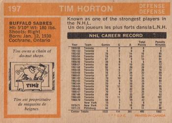 1972-73 O-Pee-Chee #197 Tim Horton Back