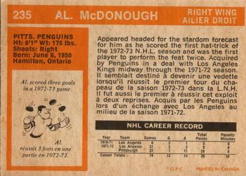 1972-73 O-Pee-Chee #235 Al McDonough Back