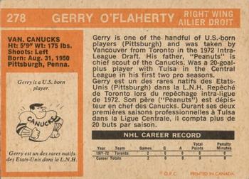 1972-73 O-Pee-Chee #278 Gerry O'Flaherty Back