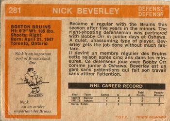 1972-73 O-Pee-Chee #281 Nick Beverley Back