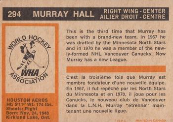 1972-73 O-Pee-Chee #294 Murray Hall Back