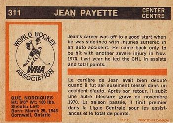 1972-73 O-Pee-Chee #311 Jean Payette Back
