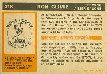 1972-73 O-Pee-Chee #318 Ron Climie Back